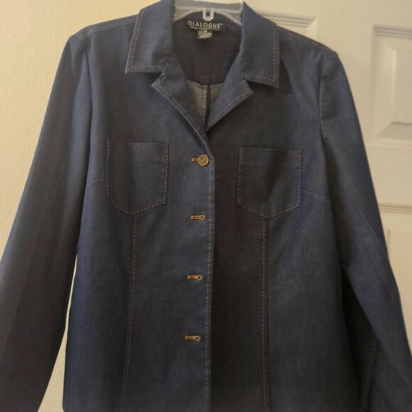 Dialogue by QVC Boxy Blue Jean Jacket Blazer button pocket stitch Western  12 - Picture 3 of 13